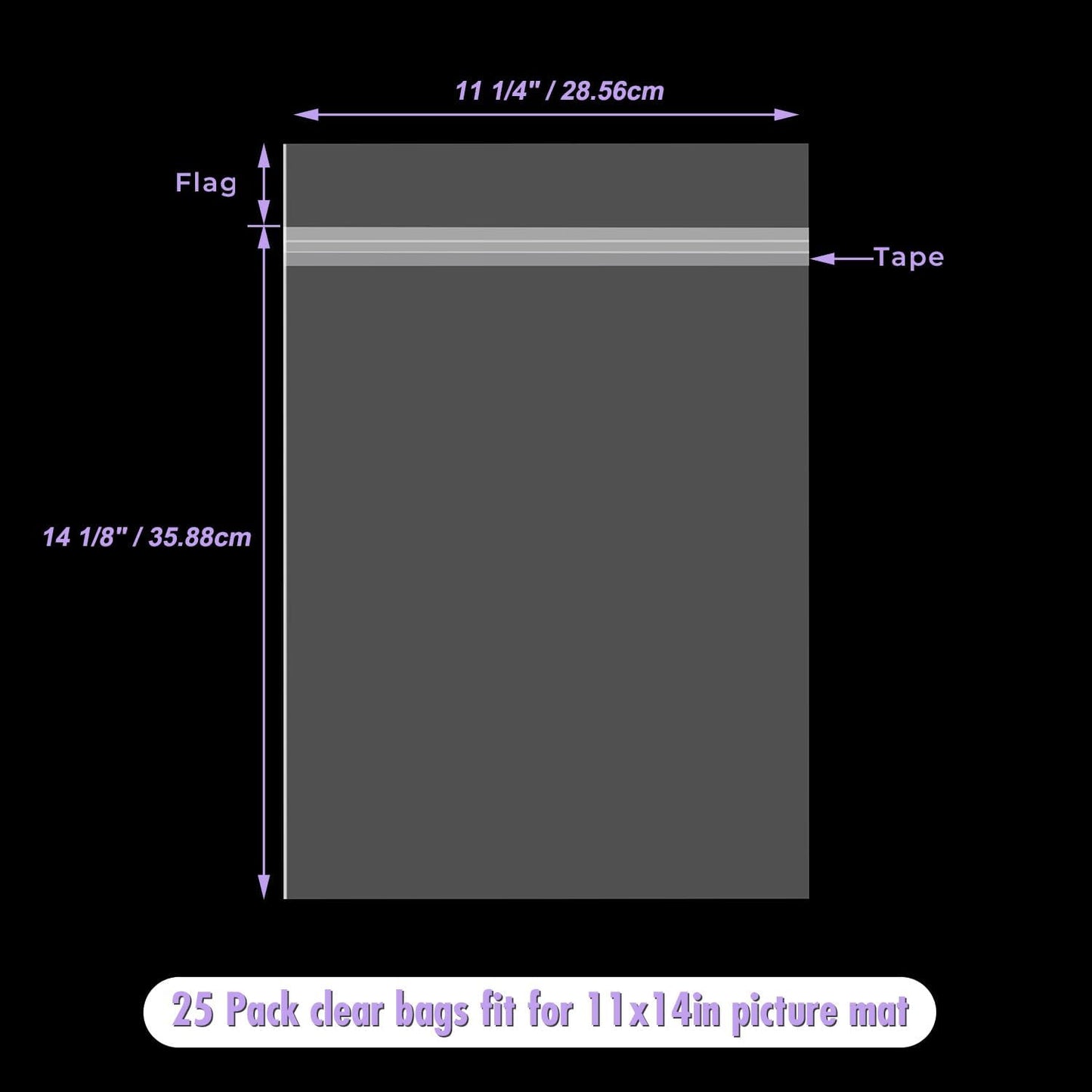 Frametory, 25 Pack 11 1/4" x 14 1/8" Acid-Free Clear Plastic Bags, Self Seal Crystal Photo Sleeves for 11X14 Prints, Photos, Documents