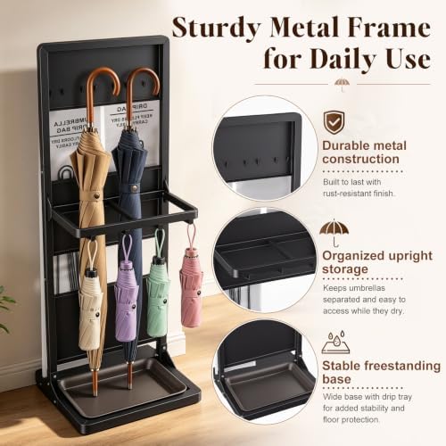 Wet Umbrella Stand with Bag Holder, Entryway Organizer with Drip Tray - Image 4