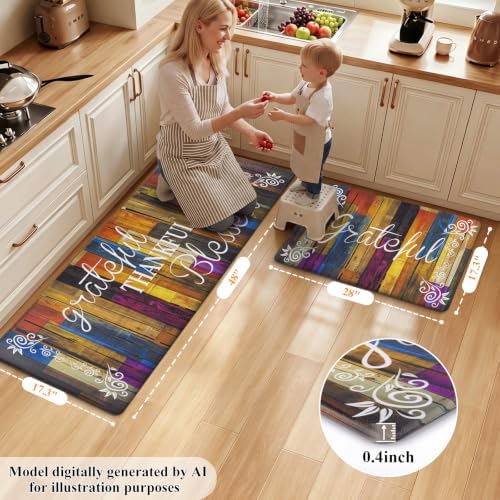 HEBE Anti Fatigue Kitchen Mat Set of 2, Cushioned Kitchen Mats - Image 2