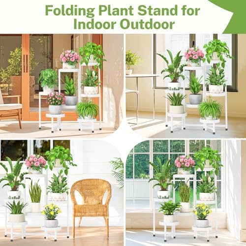 iDavosic.ly 7 Tier Folding Plant Stand Indoor Outdoor, Plastic Tray - Image 6