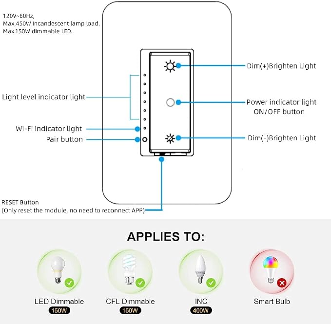 Nexete Smart Wi-Fi Dimmer Switch, Dim Lighting from Anywhere, 3-Way/Single Pole - Image 8