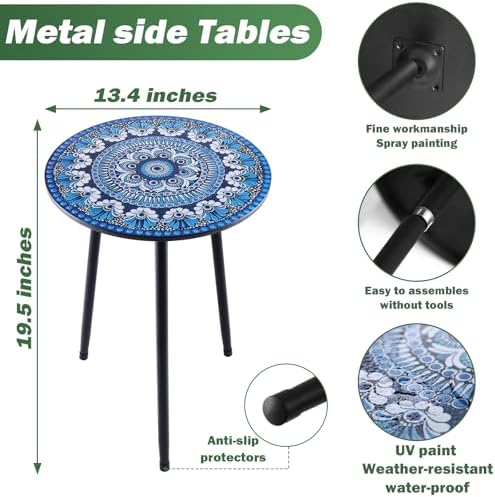 2-Pack Small Mosaic Metal Side Tables Outdoor Patio Round Accent Table Modern - Image 3