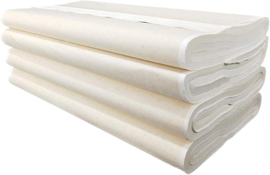 MEGREZ Chinese Japanese Calligraphy Xuan Paper, Rice Paper Sumi Calligraphy Paper for Calligraphy Brush Ink Writing, Painting Without Grids 100 Sheets/Bag,13.4 x 26.7 inch, Half Raw Ripe Xuan