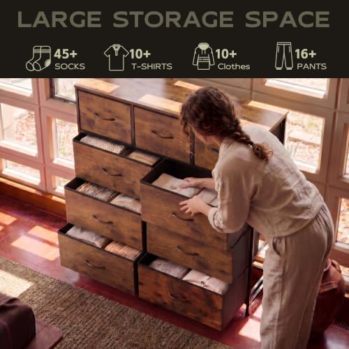 WLIVE Tall Dresser for Bedroom, 9 Drawer Chest of Drawers, Rustic Brown - Image 5