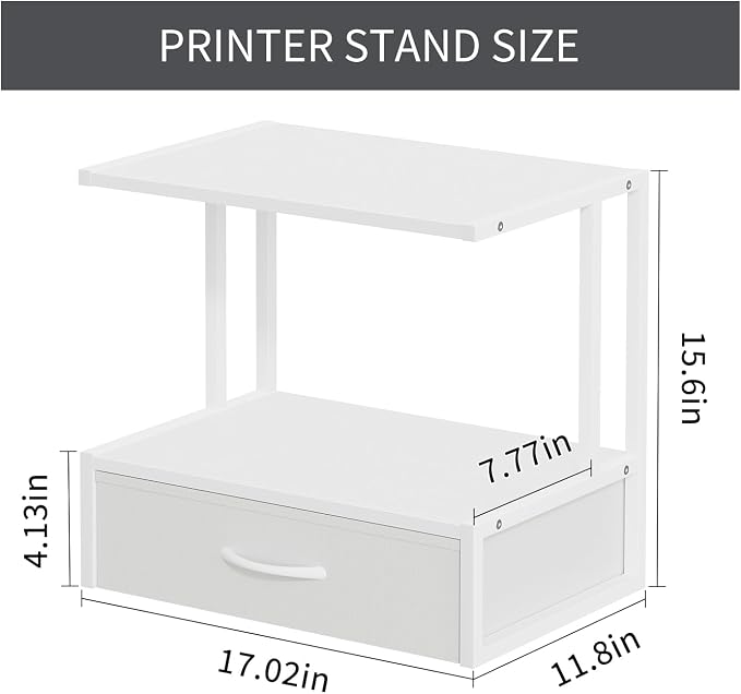 Printer Stand with Storage for Desk, with Fabric Drawer Desktop Printer Stand - Image 4