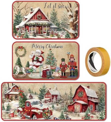 SATINIOR 3 Pcs Vintage Christmas Kitchen Rug and Mat Set Non Slip Floor Mat by SATINIOR
