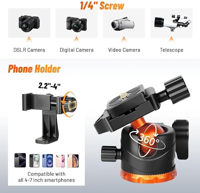 JOILCAN 66" Camera Tripod, Travel Tripod - Image 3