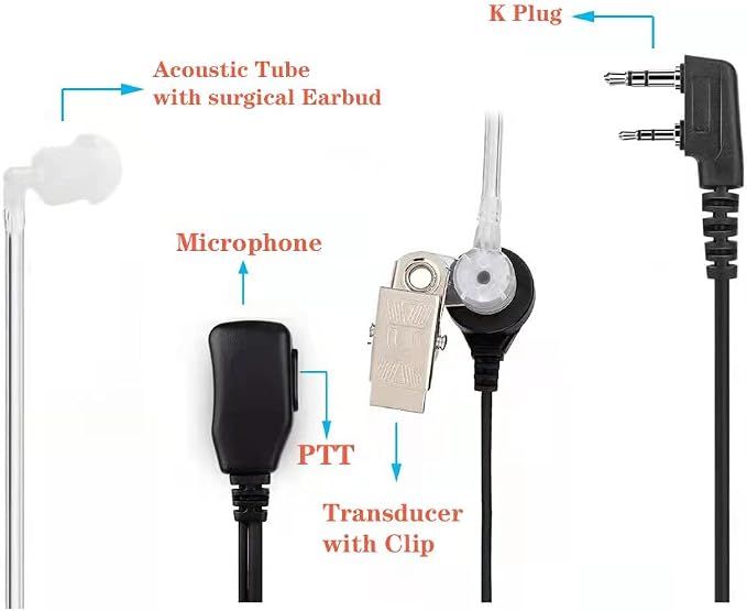 Walkie Talkies Earpieces with Mic 2 Pin Covert Air Acoustic Tube Headset - Image 5