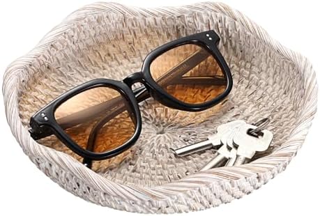 Hipiwe Small Woven Rattan Basket Tray 7.3" Decorative Key Bowl by Hipiwe