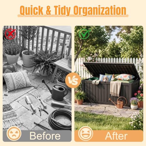 Outdoor Storage Box, 240 Gal Waterproof Resin Deck Box w/Support Rod - Image 4