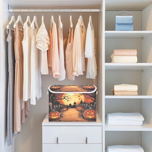 Bolaz Storage Bins with Lids and Handles, Halloween Night Pumpkin Skull Storage - Image 6