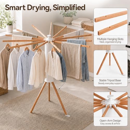 Tripod Foldable Clothes Drying Rack, Rotary Laundry Drying Rack - Image 4