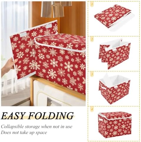Bolaz Red Background with Gold Snowflakes Pattern Storage Bins with Lids and - Image 4