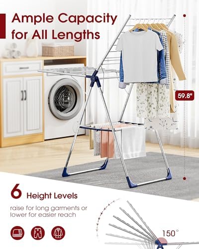 Sakugi Clothes Drying Rack, 55.5" Adjustable Wings, Foldable Design - Image 2