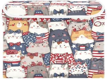 Bolaz Storage Bins with Lids and Handles, National Flag Cat Pattern Storage Box - Image 2
