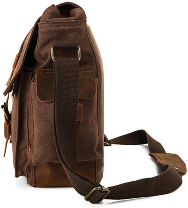 Sechunk Vintage Military Leather Canvas Laptop Bag Messenger Bags Medium - Image 2