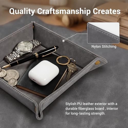 CoBak Leather Valet Tray, PU Leather Catch-All Tray - Image 3