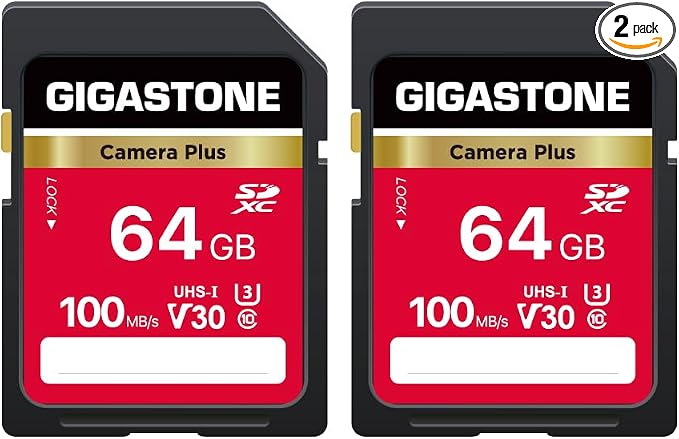 GIGASTONE 64GB SD Card 2-Pack, Camera Plus, UHS-I U3 Class 10 SDXC Memory Card by Gigastone
