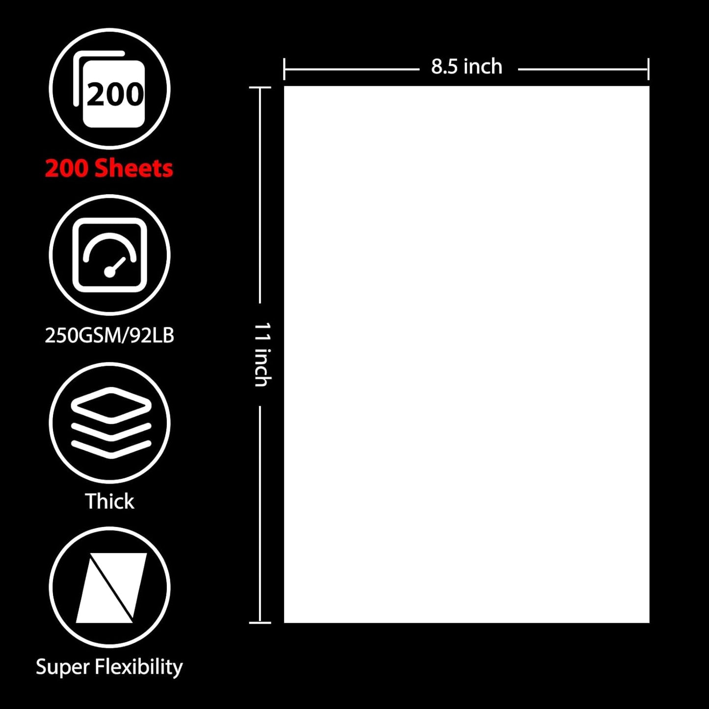 OcePor 200 Sheets White Cardstock 8.5” x 11”, 92lb/250gsm Card Stock, Thick Card Stock Paper, Heavy Cardstock Paper for Printer, Resume, Scrapbooks, Art, Crafts, Business Cards