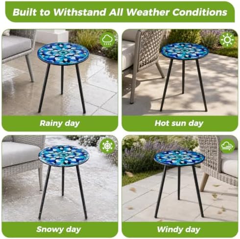 2 Pack Metal Mosaic Round Side Tables 13.4" Small Outdoor Patio Round Accent - Image 5