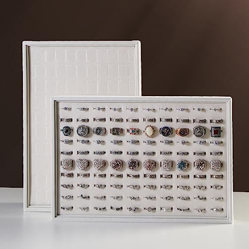 Coward 2Pcs/Set Stackable Ring Organizer Tray Beige Velvet Ring Earring Stud - Image 3
