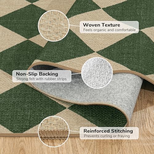 Lessymo Kitchen Runner Rug 2x6 Checkered Jute Rugs Washable Non Slip - Image 3