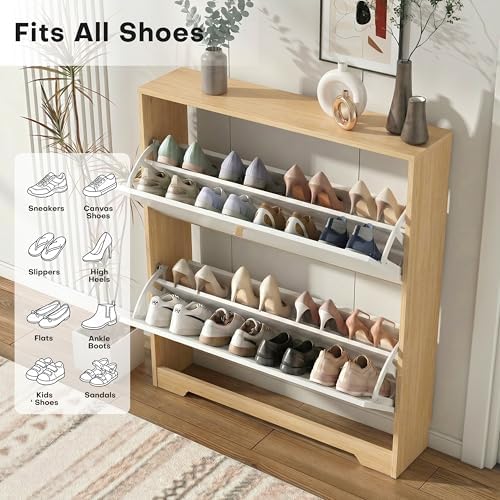 Nicetree Shoe Cabinet with 2 Flip Drawers, Narrow Shoe Organizer Cabinet - Image 4