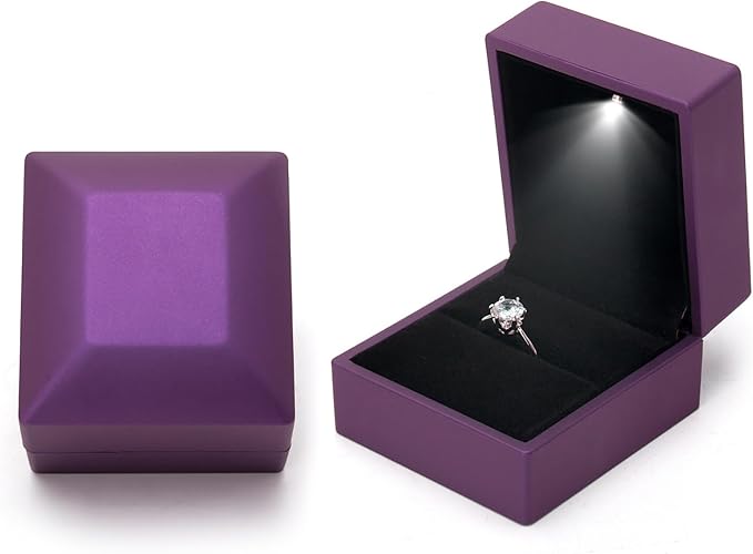Ring Box Square Shaped LED Light Engagement Ring Boxes Jewelry Gift Box by JYCMMFCPursueRomanceLife