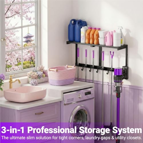 Heavy Duty Broom Holder Wall Mount, All-Metal Mop Rack - Image 4