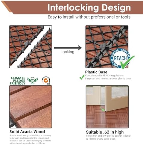 PrimeZone 108 PCS Solid Acacia Wood Interlocking Patio Deck Tiles Outdoor - Image 4