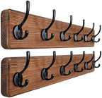 Dseap Wall Mounted Coat Rack: 24" Long, Heavy-Duty, 6-Double-Hooks Wooden by Dseap
