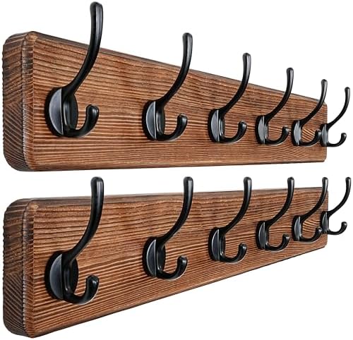 Dseap Wall Mounted Coat Rack: 24" Long, Heavy-Duty, 6-Double-Hooks Wooden by Dseap
