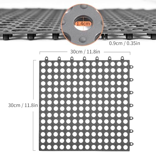 16 Pack 12" x 12" Interlocking Rubber Floor Tiles Non-Slip Shower Mat Drain - Image 2