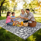 HEBE Waterproof Outdoor Rug 6'x9', Floral Reversible Plastic Patio Rug - Image 3