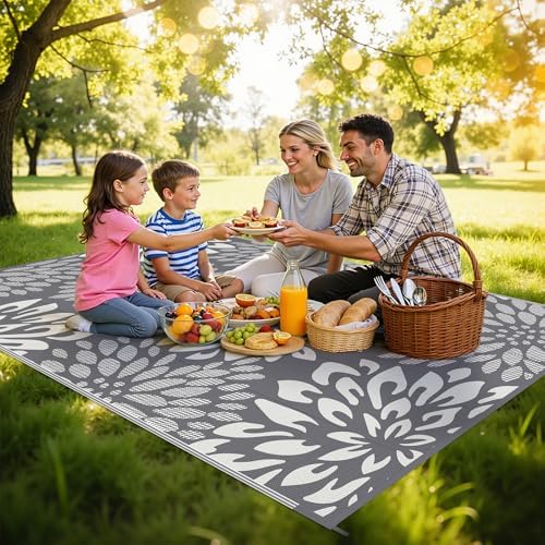 HEBE Waterproof Outdoor Rug 6'x9', Floral Reversible Plastic Patio Rug - Image 3