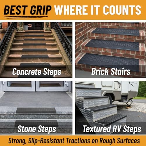 Ottomanson Outdoor Bullnose Stair Treads – Grid Heavy-Duty Non Slip Stair Mats - Image 5