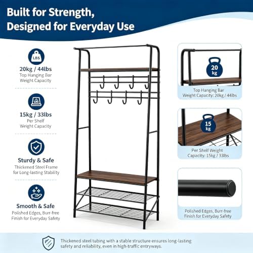 Garvee Hall Tree with Bench and Shoe Storage, 4-in-1 Entryway Coat Rack - Image 3