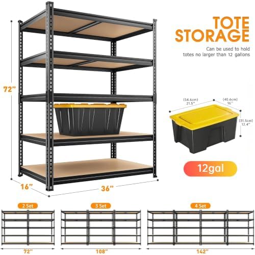 REIBII 4 Pack Storage Shelves, 5 Tier Heavy Duty Metal Garage Shelving - Image 3