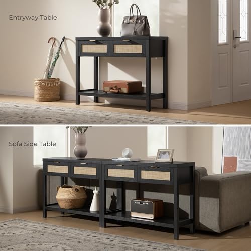 SICOTAS Black Rattan Console Table - Image 6