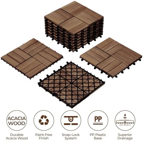 Yaheetech 108PCS Acacia Wood Deck Tiles Interlocking Patio Flooring - Image 5