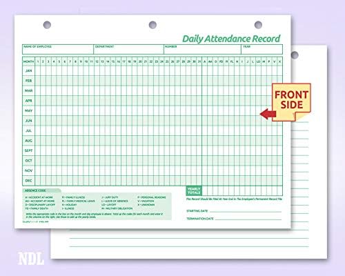 NextDayLabels - Employee Daily Attendance History Records, Letter Size Cards - Image 2