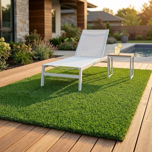 Fasmov Green Artificial Grass Rug Grass Carpet Rug 3.2' x 6.5', Realistic Fake - Image 5
