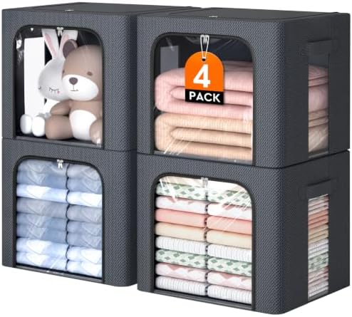 Metal Frame Clothes Storage Bins, Light Grey, 4 Pack by EpicTotes