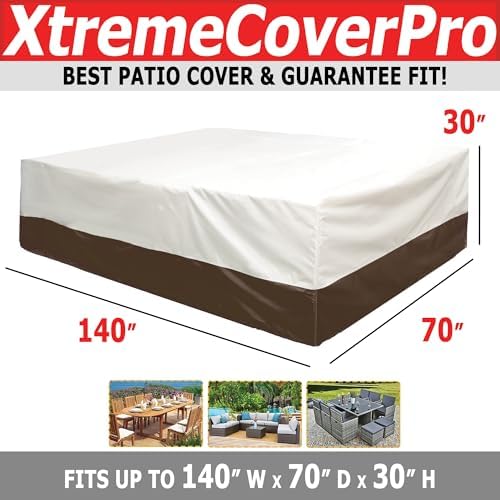 140D x 70W x 30H UV-proof Waterproof Furniture Patio Cover 520D beige brown two - Image 2