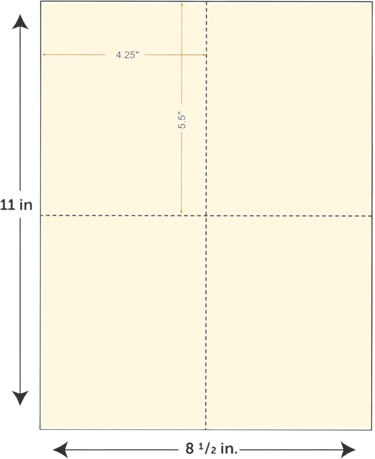 Limited Papers (TM) 8.5x11 Perforated Paper, 20/50 Pound, 75 GSM, Variety of Perforation Sizes and Colors, for Forms, Tickets, Postcards, Business Cards. (Buff, 4 up – 1 Hor. & 1 Ver.)