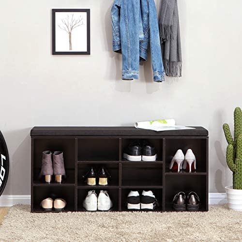 VASAGLE Shoe Bench with Cushion, 10 Compartments, 11.8 x 40.9 x 18.9 Inches - Image 2