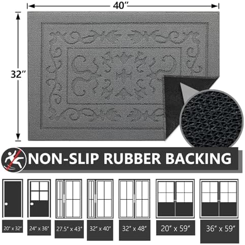 FONEYI Dirt Trapper Door Mat 32" x 40", Non-Slip Washable Doormats - Image 2