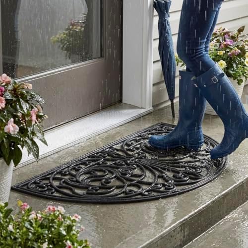 Kempf Rubber Scroll Doormat Half Moon Mat, Indoor Outdoor Entrance Mat - Image 4