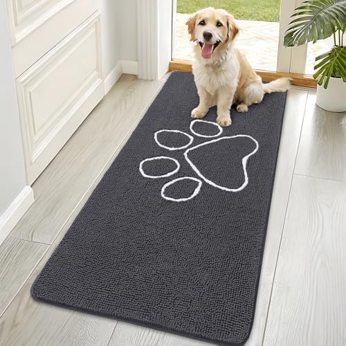 OLANLY Dog Door Mat for Muddy Paws 70x35, Paw Print Design Chenille Mud Mat by OLANLY