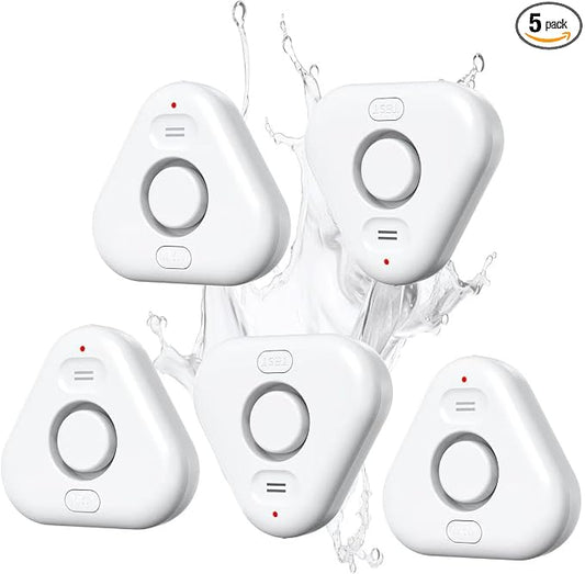 5 Pack Water Leak Detectors for Home, Stechro 4 Levels Adjustable Audio 0-120dB by stechro
